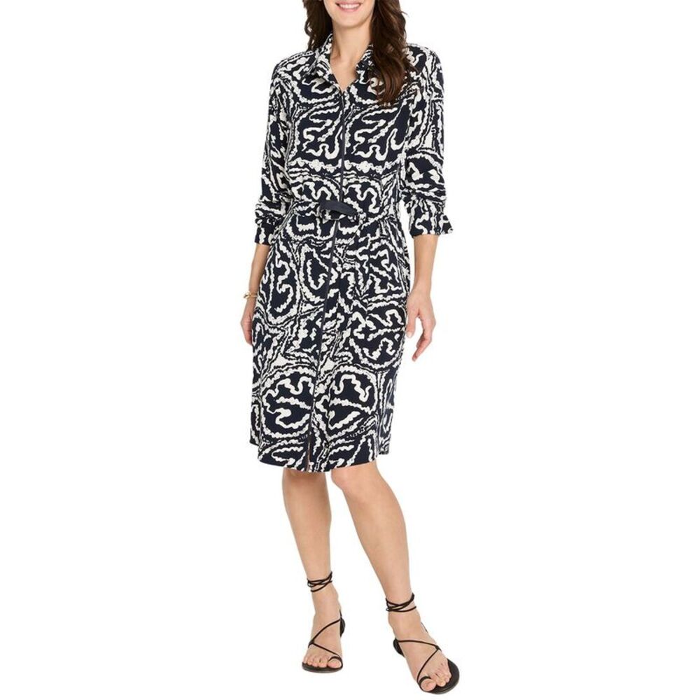 Nic+Zoe Womens Indigo Leaf Double Crepe Eva Dress